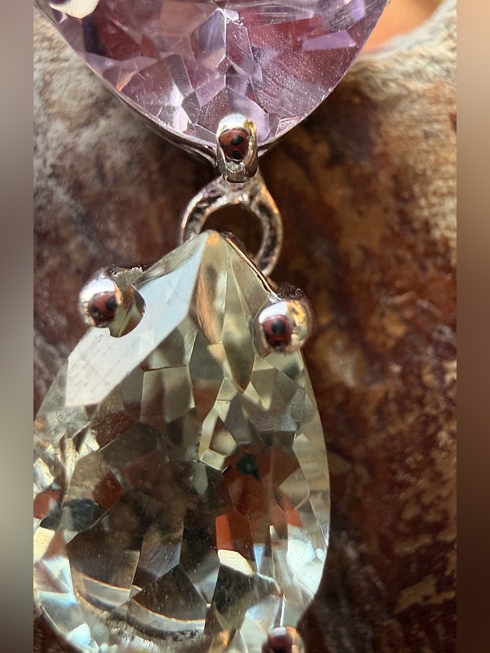 Gorgeous AAA Pink & Green Amethyst 9.00 CTW Rhodium Over 925 Silver Earrings - Picture 10 of 12